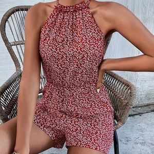 SHEIN red plant romper